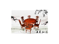 王义红木古典家具缅花餐桌套件 天然木雕