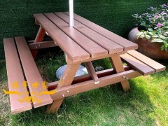 室外餐桌椅组合 塑木连体桌椅YT-353B